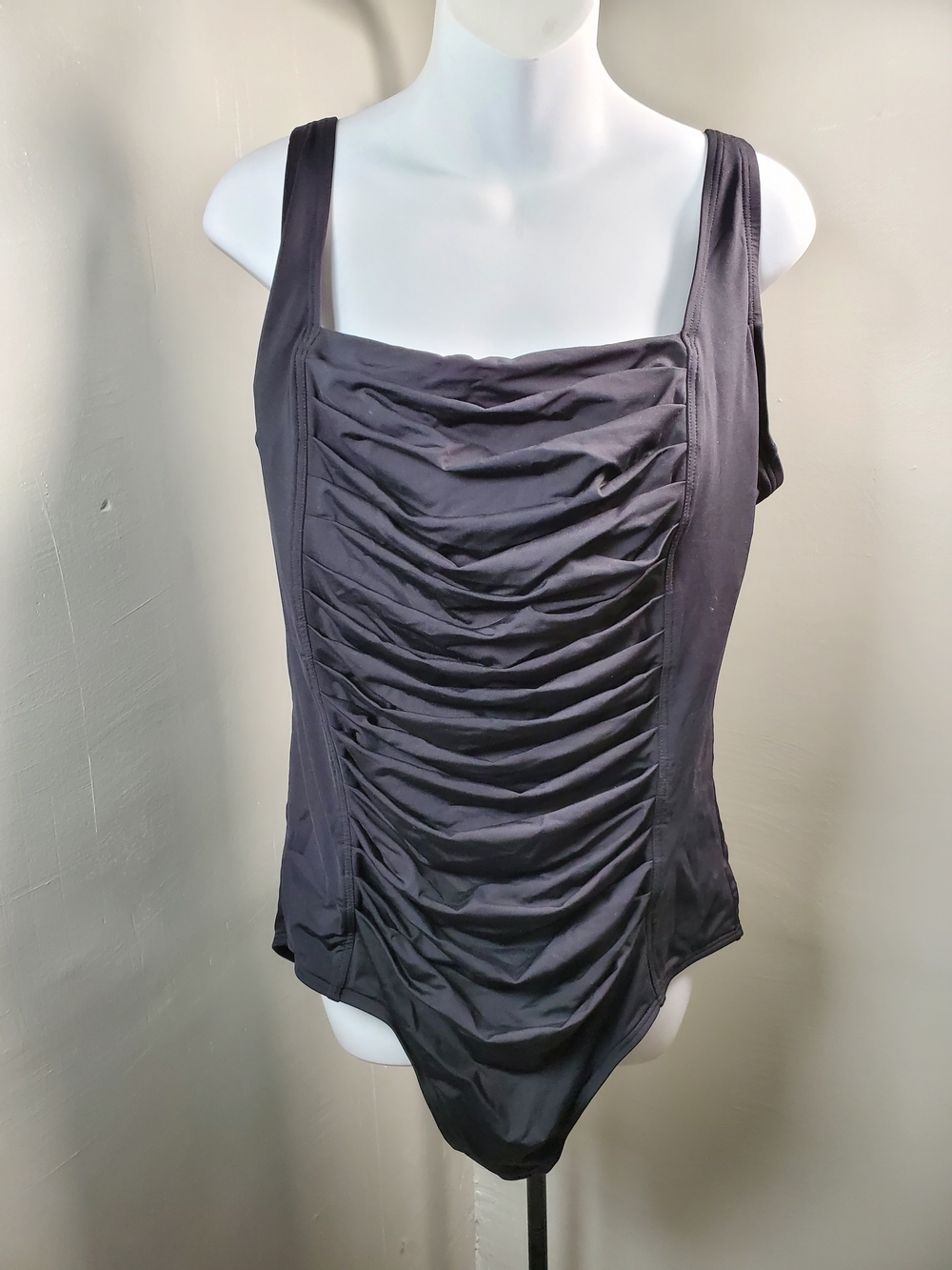 Black Calvin Klein Ruched Square-Neck One Piece Bathing Suit